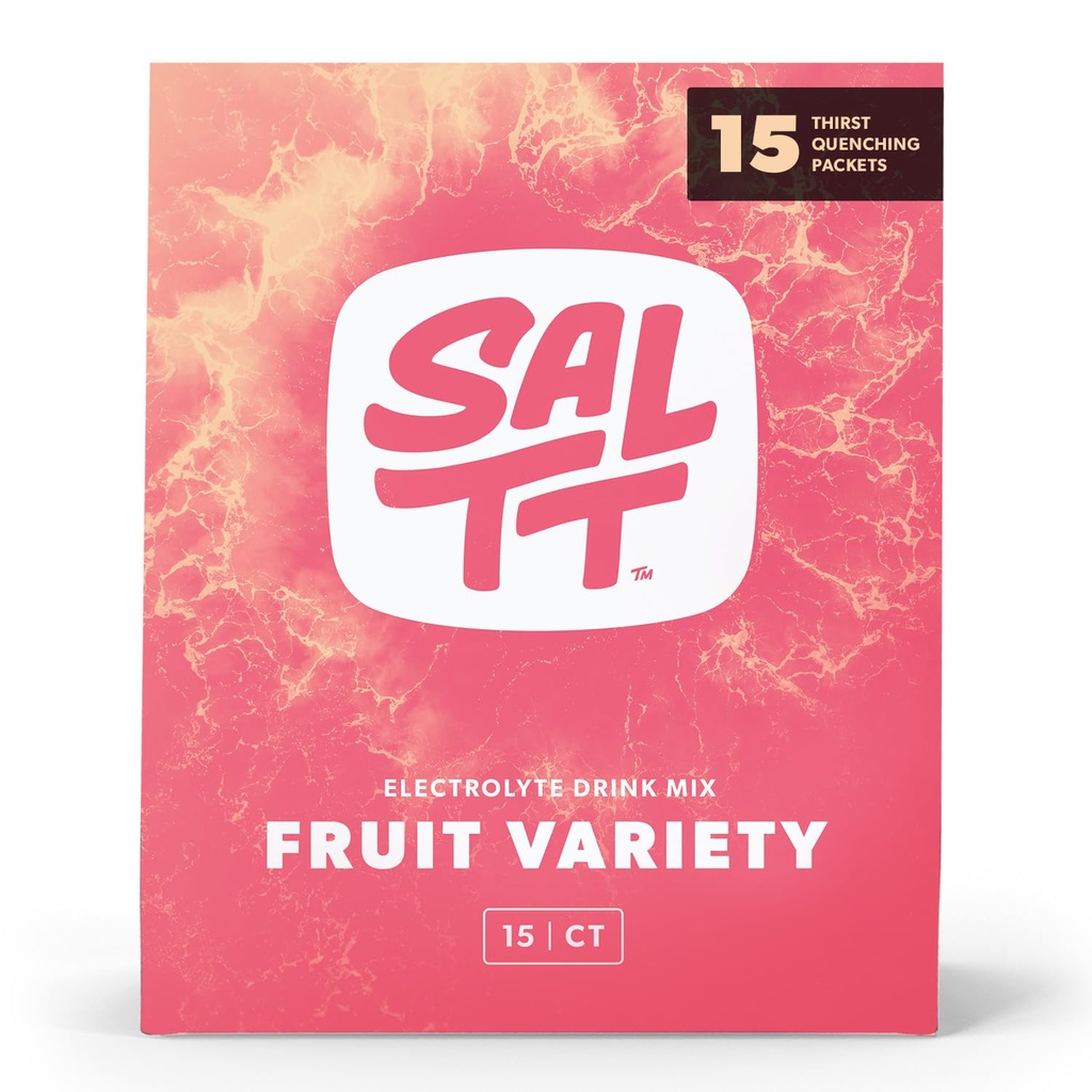 SALTT Electrolytes Powder Packets, Fruit Variety Pack (15 Packets) - Magnesium, kalium, natrium, spårmineraler - Vegan & Gluten Free - Travel Essentials - Tillverkad i USA