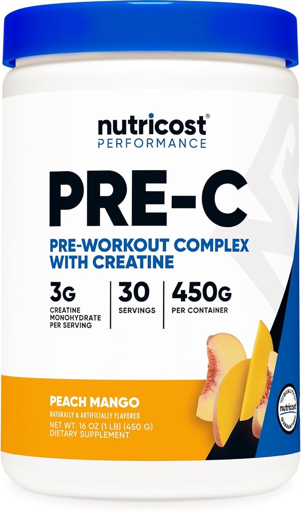 Nutricost Pre-C Pre-Workout Complex Creatine (Peach Mango ... 30 Servings) Jauhe - Boost Fintess Ruutines, 450g