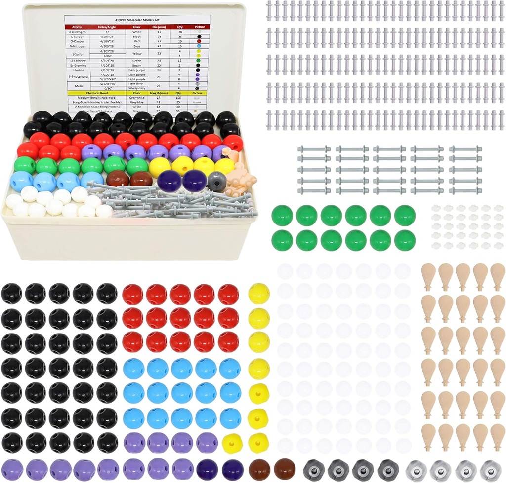 RELIANGER Molecular Model Kit,419PCS Organic Molecular Chemistry Set w/Atoms & Bonds,Molecular Structures Building Kit for Chemistry Learning,STEM Science Kits for Opettajille,Opiskelijoille, Nuoret tutkijat
