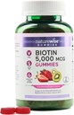 NatureWise Biotin Gummies - Tukee Terveet hiukset, iho ja vahvat kynnet - B7-vitamiini 5000 mcg - Luonnollinen kauneus - Mansikka-Kiwi maku - Vegan, ei-GMO, Gluteeniton - 90 Count[45 päivän tarjonta]