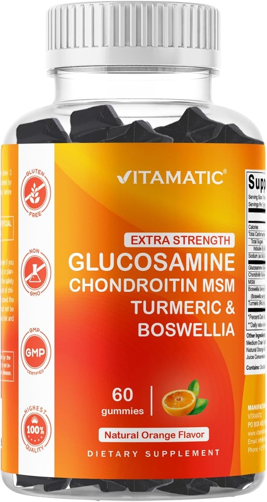Vitamatic Extra Strength Glukosamiinikrondroitiini Gummit MSM, Turmeric & Boswellia ... 60 Pektiinin pohjaiset Gummiet Advanced Joint Support Formula ...