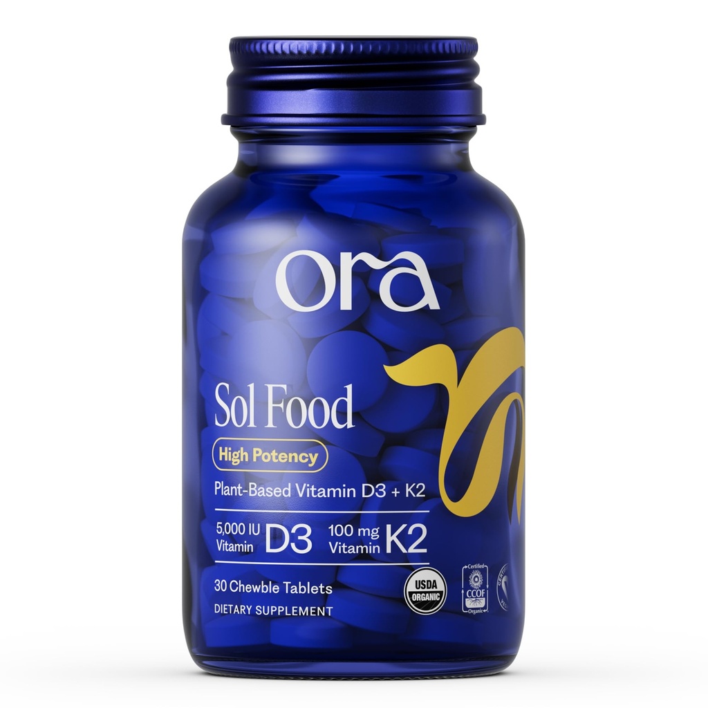 Ora Organic D3 5000IU + K2 - Vegaani D-vitamiinia Licen ja K2 Chickpeas Bone Health, Immuuneja, Maksimi Imeytyminen - 1 kuukausi tarjonta, 30 purutablettia