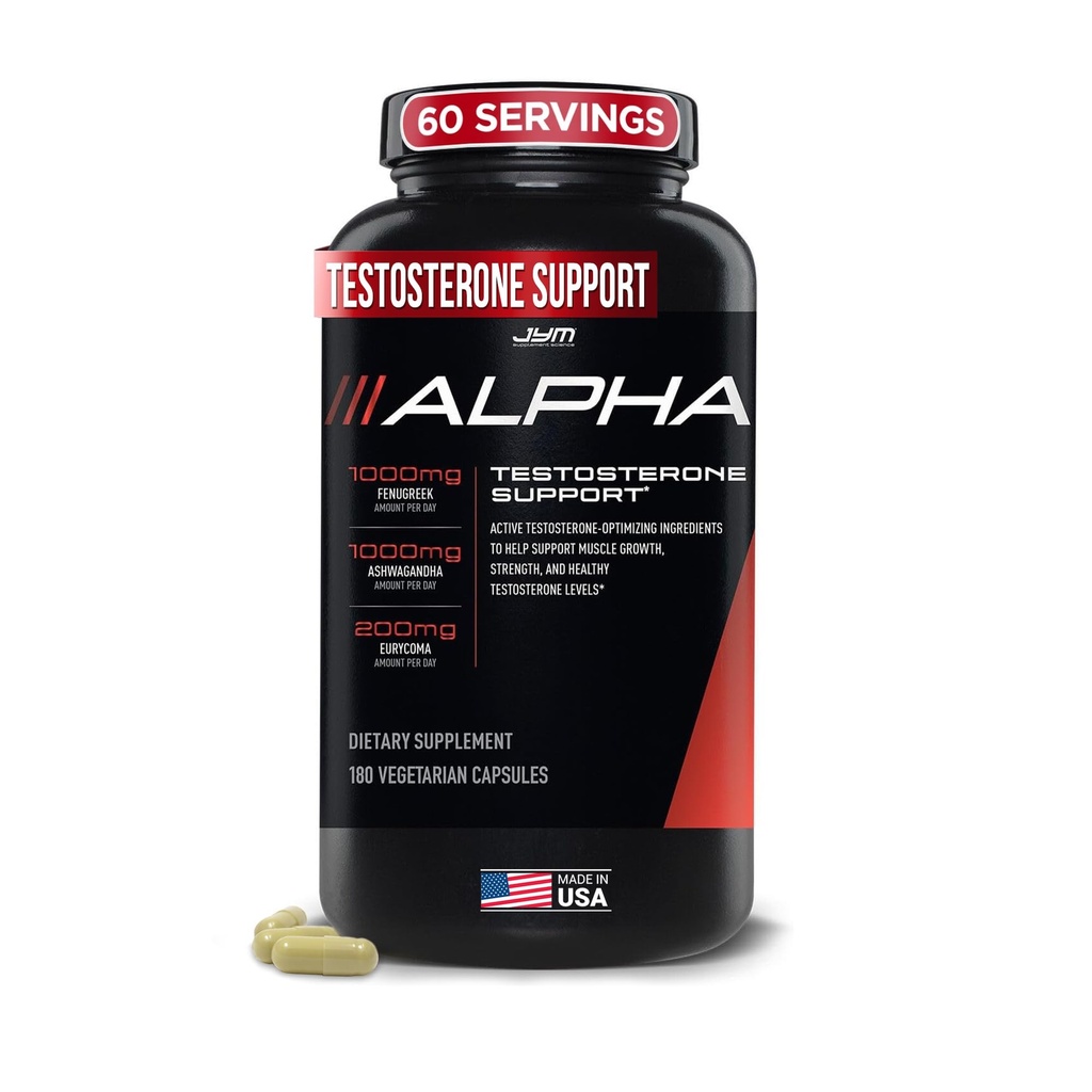 Alpha JYM Testosteroni Tuki ... Mies Vitality, Hormonioptimointi, Ashwagandha, Sarviapila, Eurycoma, Damiana, Quercetin, DIM JYM Lisätiede 180 Kasvissyöjäkapselit