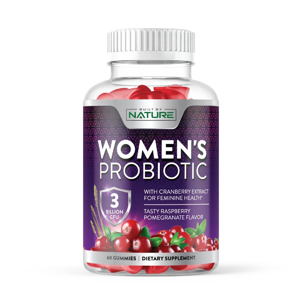 Rakennettu Nature Probiootit naisille Gummies 3 miljardia PMY, 6 Probiootti kanta karpalo täydentää, digestiivinen, immuuni, emätin & virtsanterveys, hylly vakaa, 60 Gummy