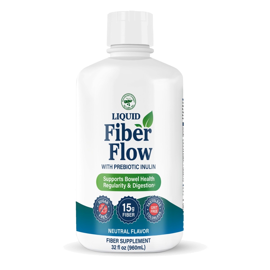 Nutritional Designs Liquid Fiber Flow, Gentle Daily Divegestive supplement for Ummetus Relief & Gut Health, Sokeriton, Luonnollinen Bowel Säännöllisyys terve suoliston tasapaino, Makuton, 32 fl oz