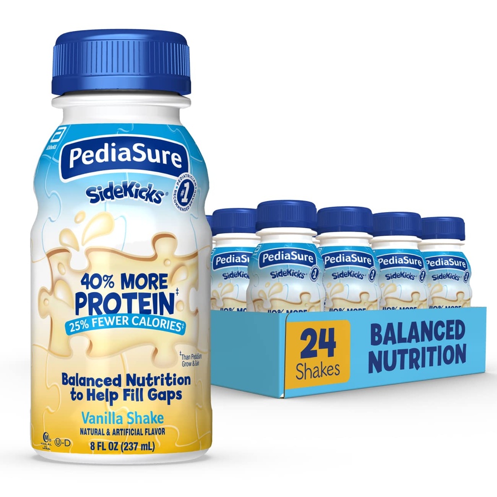 PediaSure SideKicks, High Protein Nutrition Shake for Kids, Vanilla, 8 fl oz (Pakkaus 24)