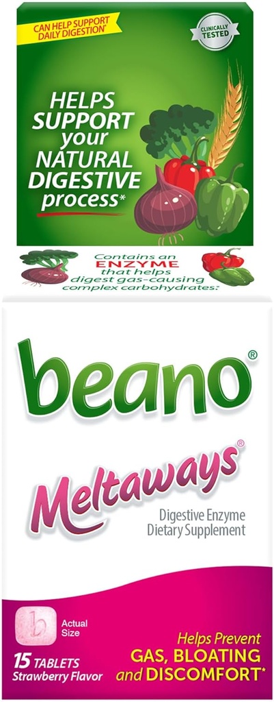 Beano Meltaways, Gas Prevention & Dgestive Enzyme Supplement, Strawberry Flavor, 15