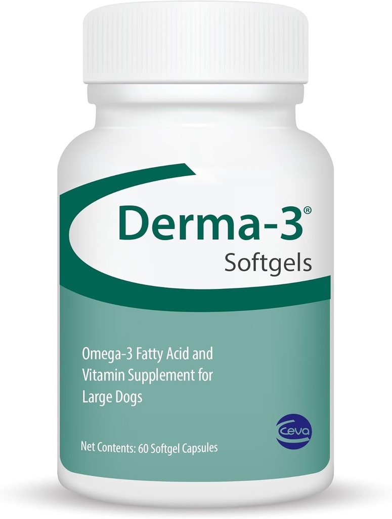 Ceva Derma-3 Softgels, Omega-3 Fatty Acid & Vitamin Supplement för stora hundar (60 greve)