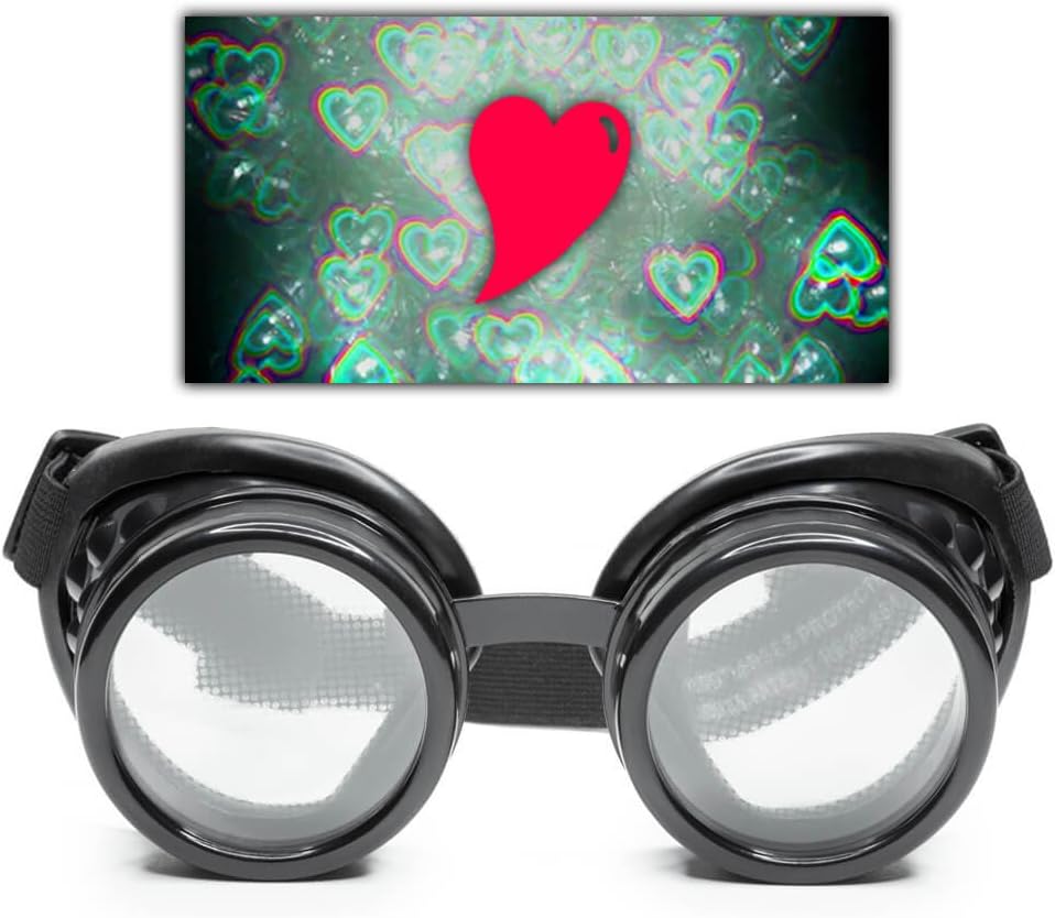 GloFX Black Heart Effect Diffraktiolasit - Katso Hertat - 3D Holografinen kuva Edm Rave Outfit Steampunk Cosplay Music Festival Essential