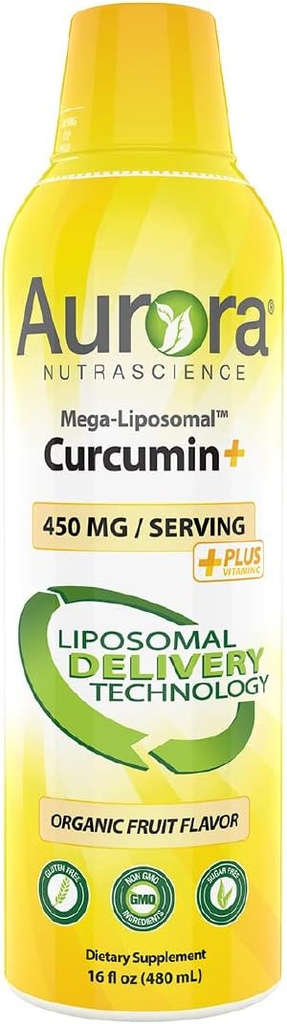 Aurora Nutrascience Mega-liposomaalinen Curcumin+ C-vitamiini CurcuVail, tukee terveitä niveliä, lihakset, GI Tract, ja aivojen toiminto, Organic, ei-GMO, 32 Servings, 16 fl oz