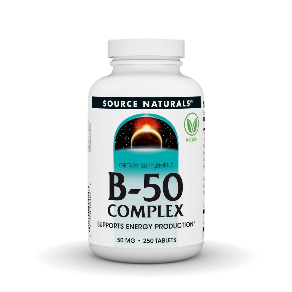 Source Naturals B-50 Complex 50 mg B-vitamins for Energy Production Support - 250 tablettia