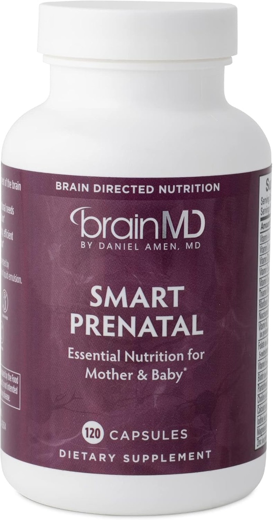 Tri Amen BrainMD Smart Prenatal - 120 kapselia - Monivitamiini äidille ja lapselle, edistää tervettä raskauden ja kasvun & kehitys vauvat - Gluteeniton - 30 tarjoilua
