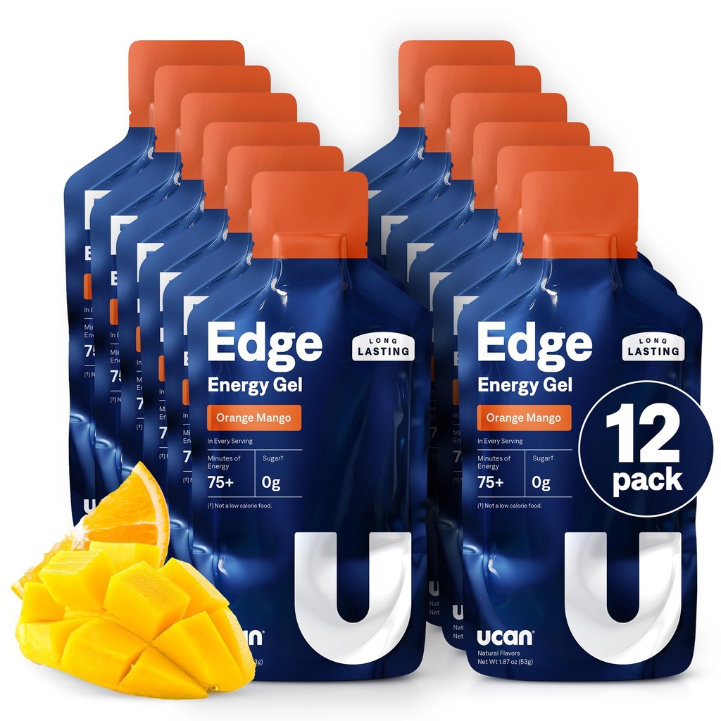 UCAN Edge Energy Gel Shots, Orange Mango (12, 2 Ounce Packets) för löpning, träning, träning, träning, fitness, cykel, Crossfit | Sugar-Free, Vegan och Keto Friendly Energy