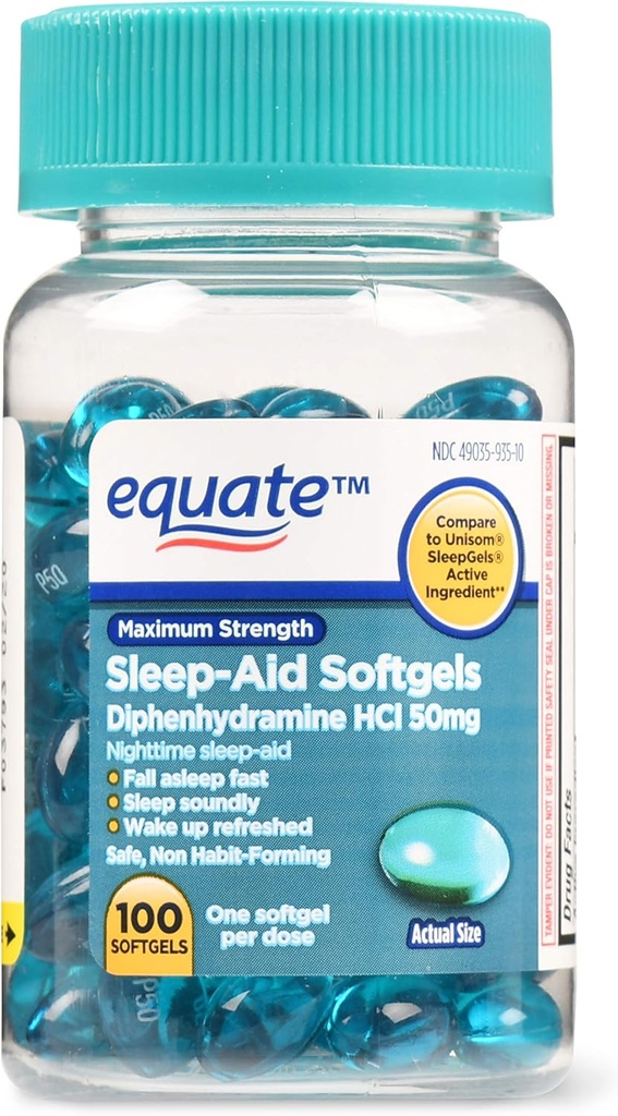 Equate Maximum Strength Sleep-Aid Softgels, 50 mg, 100