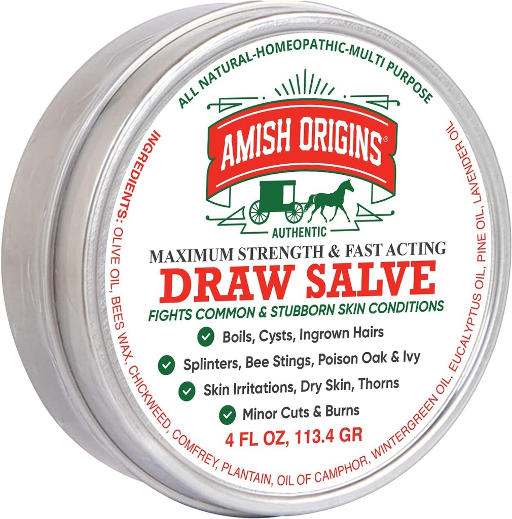 Amish Origins Drawing Salve Voide, 4 oz Maximum Strength Fast Acting Draw Salve for Splinters, Boil, Bee Stings, Cyst, Anti kutina Cream, Valmistettu Yhdysvalloissa