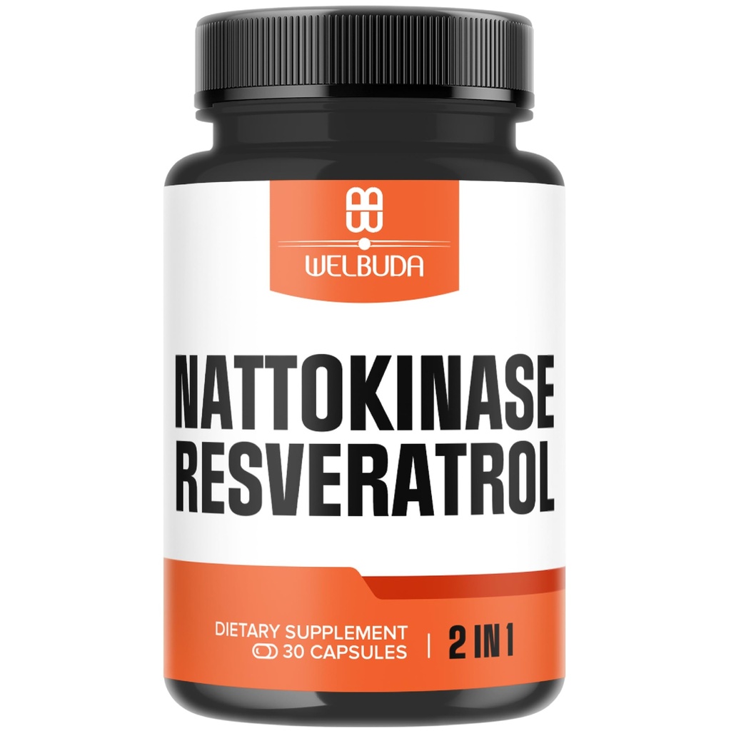 Nattokinaasi täydentää 3300 mg Trans-Resveratrol - Tukee immuunijärjestelmän, terve sydän- ja vartalotasapaino - 30 tarjoilua