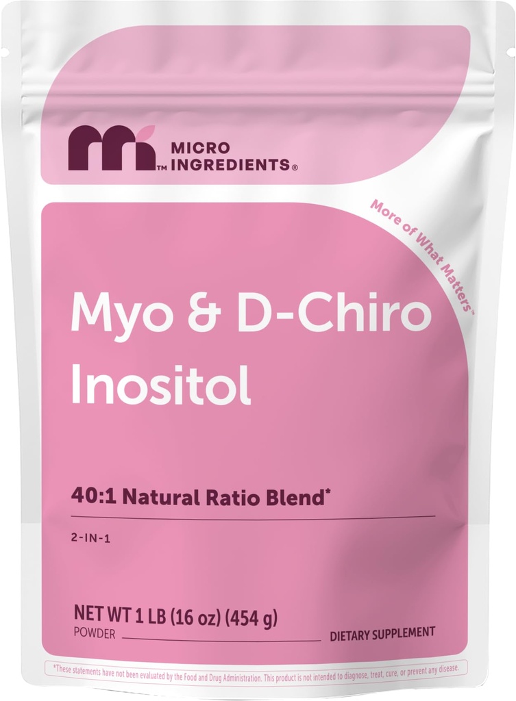 Mikroaineet Myo-Inositol & D-Chiro Inositol Powder, 1lb (221 tarjoilua) 40:1 Ihanteellinen suhde Inositol täydennysosa naisille ...