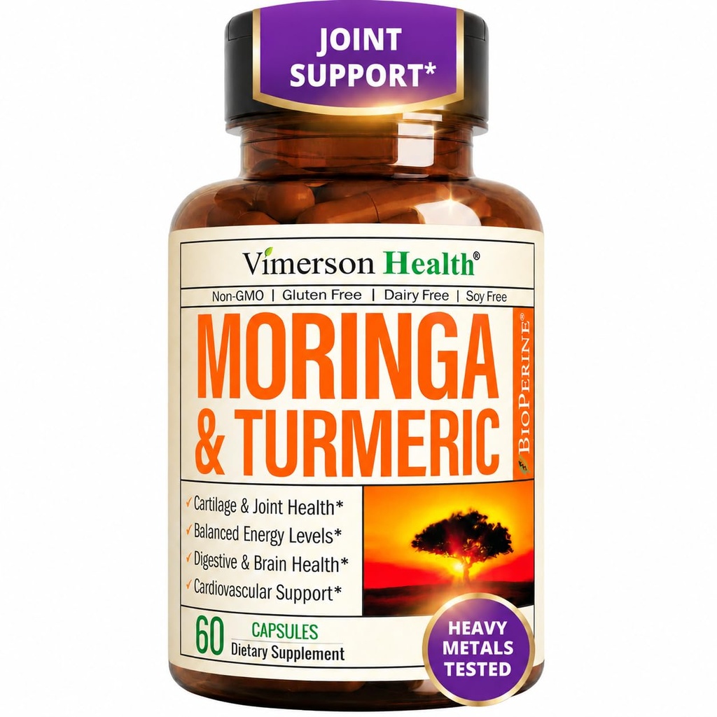 Moringa + gurkmeja Curcumin Supplement för gemensam hälsa, tarmhälsa, energi och immunstöd - Total Wellness Formel - Tumeric Curcumin med Black Pepper & Moringa Pure Capsules - 60 Count