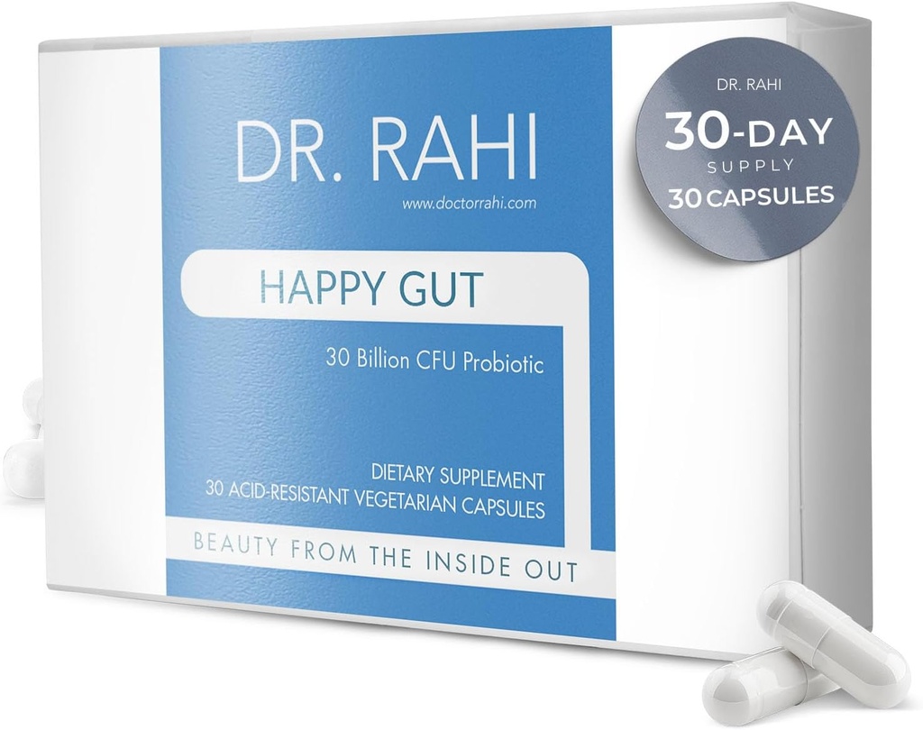 Dr. Rahi Probiootit Daily DF 30 miljardia PMY Probiootti Gut Support Supplement, 30 Acid Resistant Kapselit, Probiootit digestiivinen terveys, Gut Health for Women/Men, Tuki Gut Motiliteetti - Happy Gut