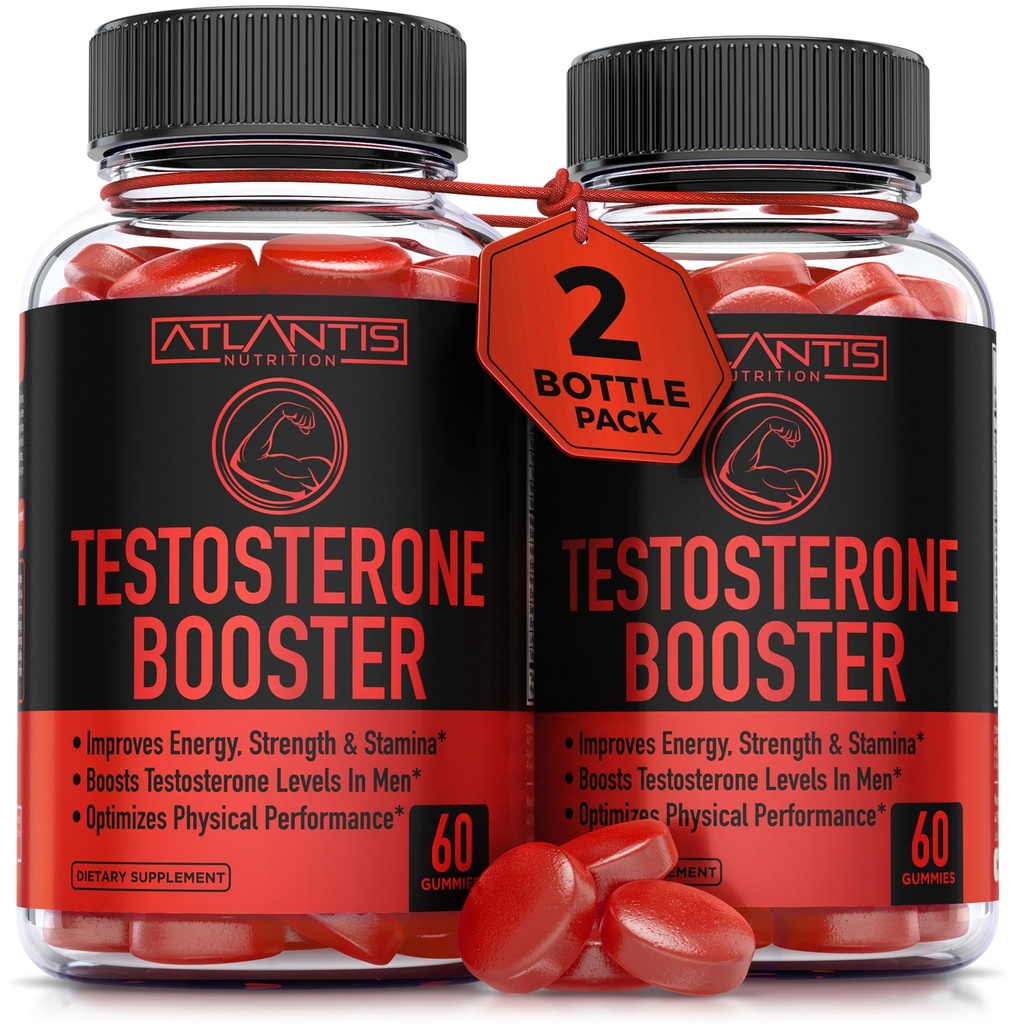 Atlantis Nutrition Testosteron Booster Gummies för män - Förbättrar styrka och uthållighet - Optimizes Performance & Male Enhancement - Made With Tribulus, Horny Goat Weed, Maca Root | 2-Pack (120 Gummies)