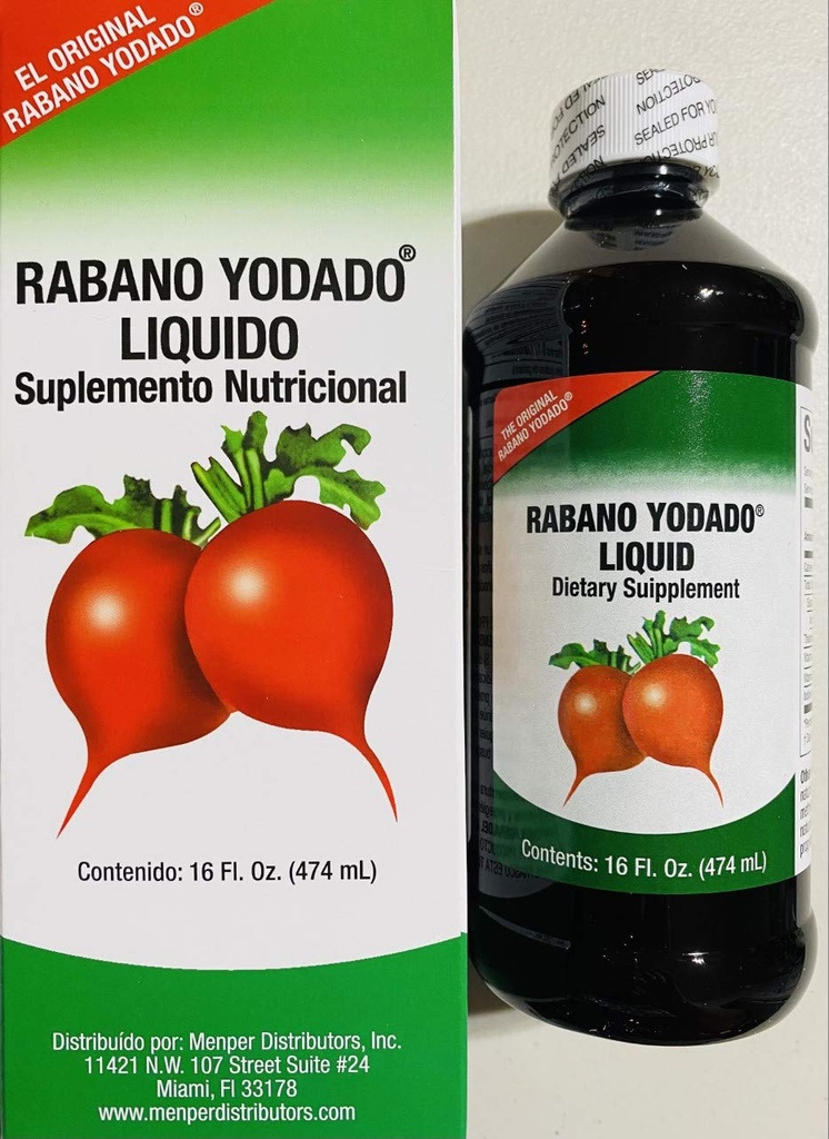 Rabano Yodado Liquid 16 Fl Oz. - Bonusstorlek - Supplement Vitamin B12, B6 och Thiamin (1 månads leverans)