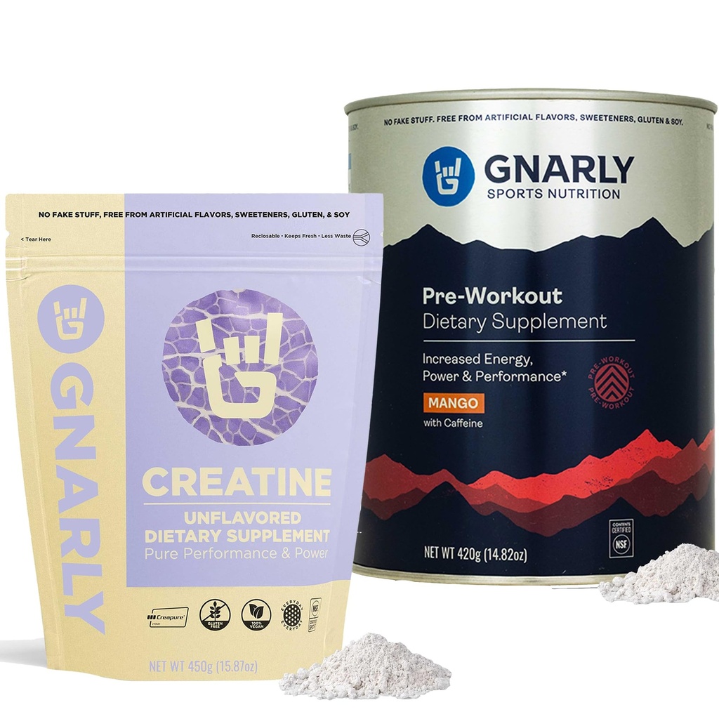 Gnarly Nutrition Creatine Powder, makuton (16.05oz) Preworkout Mango (14.82oz)