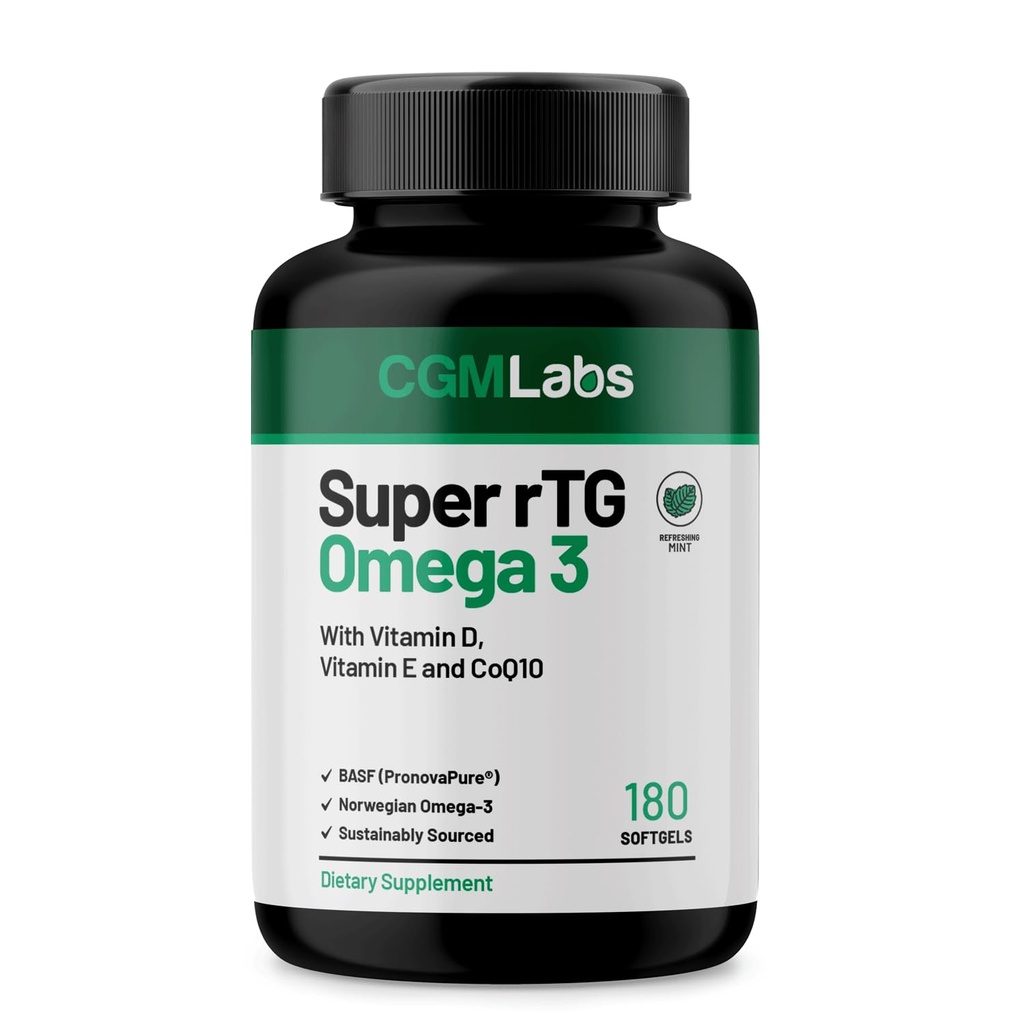 rTG Omega 3 Norwegian Fish Oil with CoQ10 Dietary Supplement- Heart Health & Antioksidant Support with vitamiins D & E 