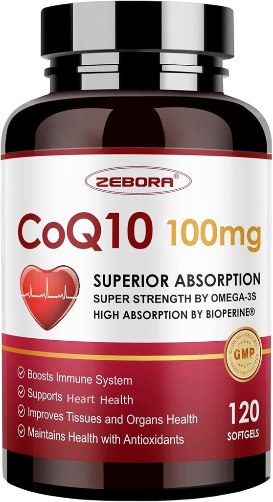 CoQ10-100mg-Softgels med PQQ, BioPerine & Omega-3, Coenzyme Q10 Supplement for High-Absorption, Powerful-Antioxidant, Support Heart & Energy-Production