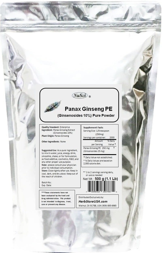 Panax Ginseng Extract jauhe, vakioitu 10% ginsenosidit, energia & elinvoima (500 grammaa (1,1 lb))