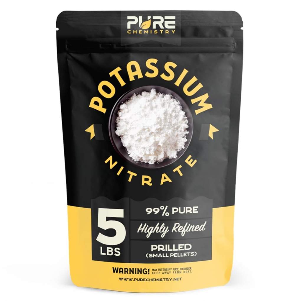 Kaliumnitraatin pellettejä, 99% puhdasta, puiden kantojen poistoainetta, kasveja, ruohoa, sisä- ja ulkoilmaa, nurmikon hoitoa, teollisuusasteita, prilledoituja, 5 kg
