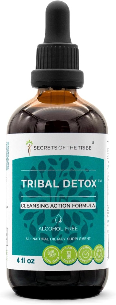 Tribal Detox Herbal Extract, Alcohol-Free Glycerite Tincture, Turmeric, Dandelion, Milk Thistle, Burdock, Cleavers, Cranberry, Goldenrod, Green Tea Cleansing Action Formel (4 FL OZ)