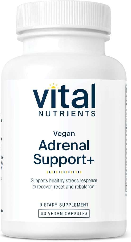Vital Nutrients Vegan Adrenal Support + | Tillägg för att stödja Adrenal Gland funktion och hälsosam stressrespons * | Mild Stress * | Gluten, Dairy & Soy Free | 60 kapslar