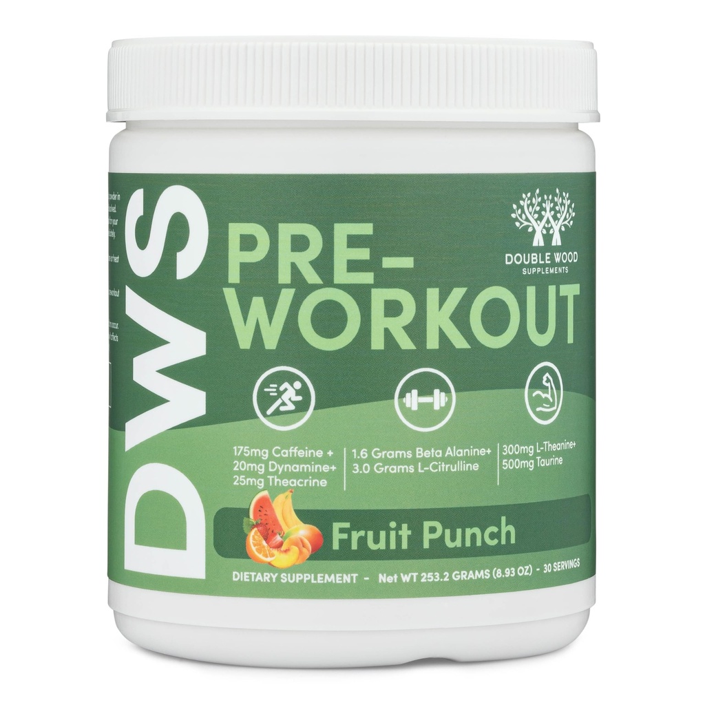 Pre Workout Powder för män och kvinnor (30 portioner av koffein, Beta Alanine, L-Citrulline, Dynamine, L-Theanine, Taurine, Theacrine och More) Preworkout Powder med Scoop av Double Wood (Fruit Punch)