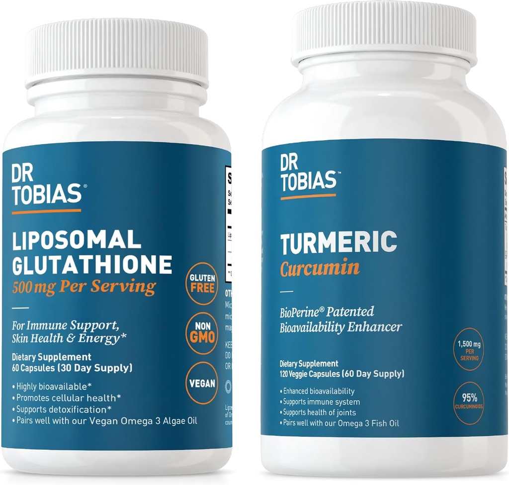 Dr Tobias Turmeric Curcumin och Liposomal Glutathione - stöder gemensam hälsa, immunfunktion och hud vitalitet - Vegan, icke-GMO
