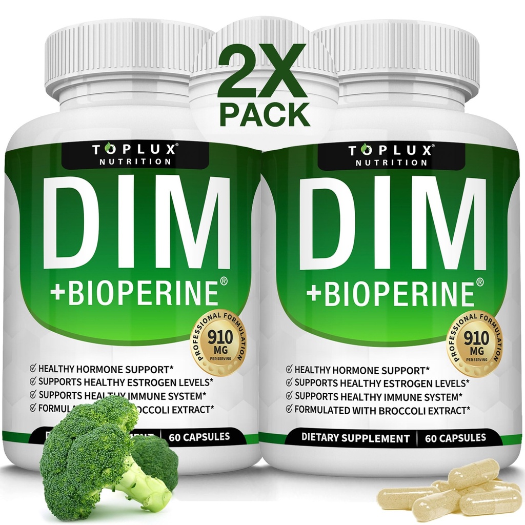 Dim Supplement 910 mg Plus BioPerine Complex - diindolyylimetaani tukea hormonitasapainoa ja Estrogeeni aineenvaihduntaa, auttaa Menopause akne PCOS parempi ihon kehonrakennus, miesten naisten, 60 kapselia
