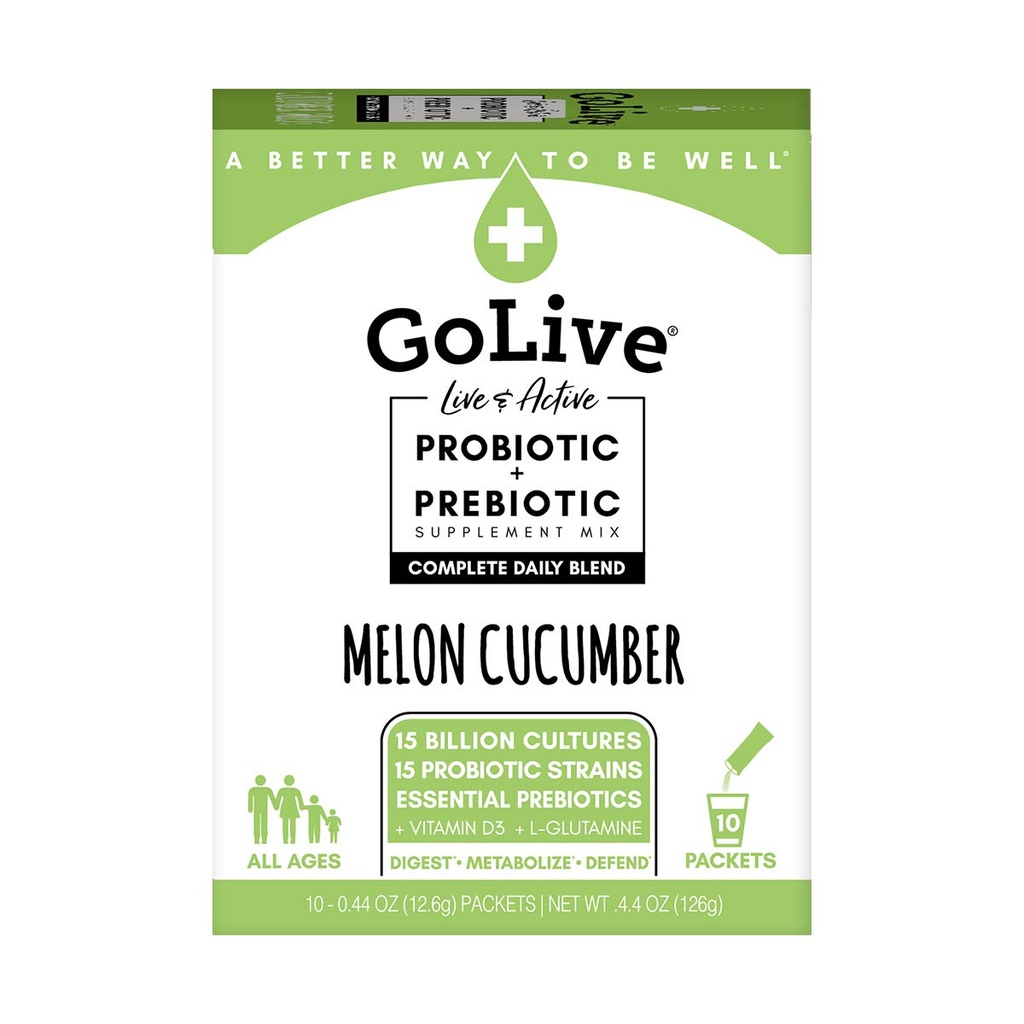 GoLive Probiootit aikuisille ja lapsille, meloni ja kurkku, 10ct- Probiootit aikuisille ja lapsille, prebioottikuitua Gut and digestiivinen terveys, suositellut lääkärit ja Dieitians