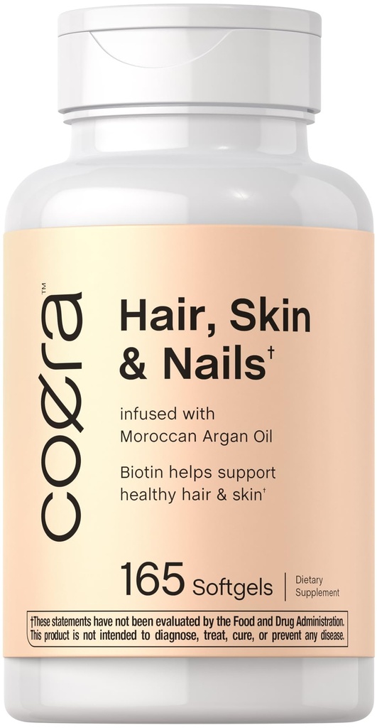 Coera Hair, Skin och Nails Vitamins | 165 Softgels | med Biotin, Collagen & Marockan Argan Oil | Non-GMO & Gluten Free Supplement för män och kvinnor