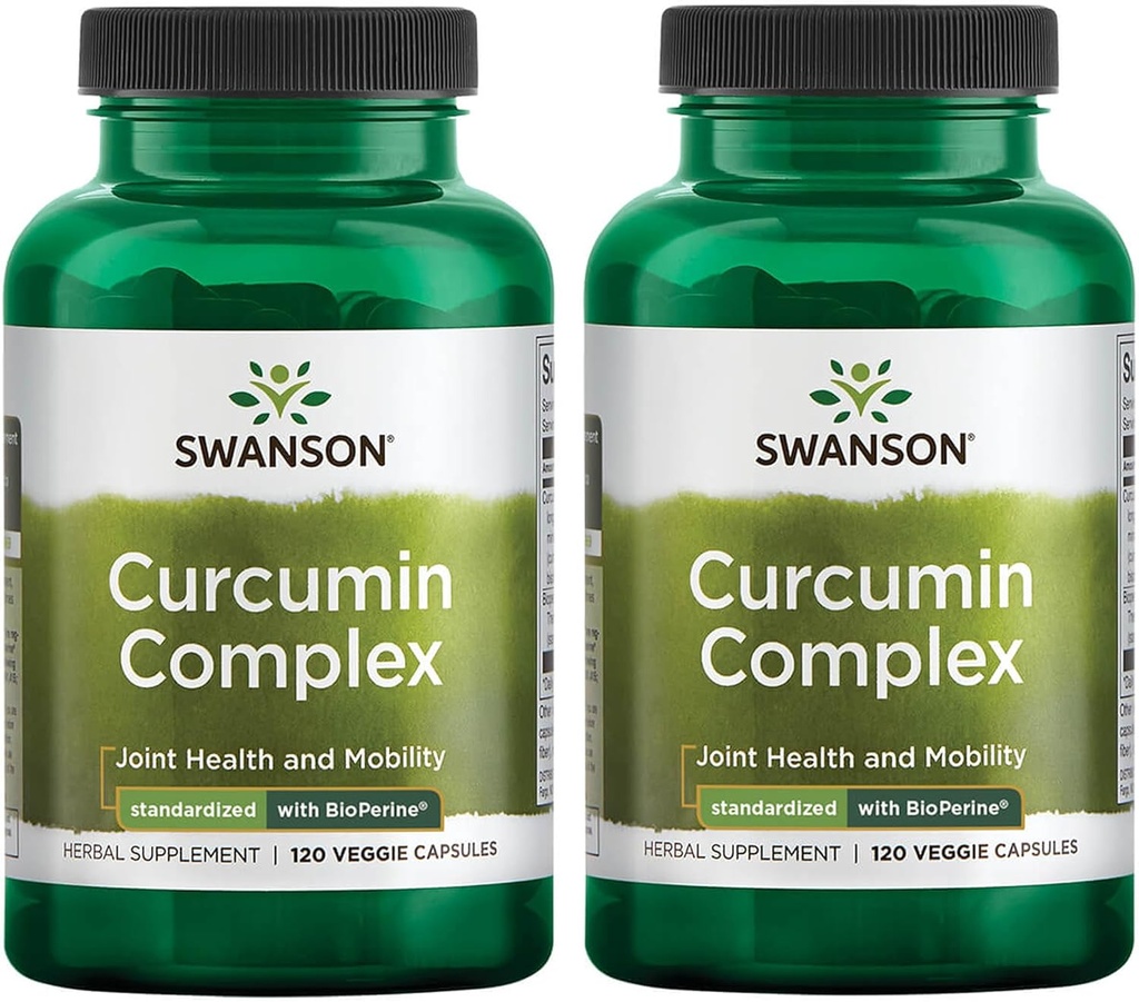Swanson Curcumin Complex - kasviperäisten täydentää tukee yhteistä terveyttä, liikkuvuutta ja fyysistä toimintaa - Standardoitu BioPerine maksimaalisen imeytymisen - (120 kasviskapselit) (2 pakkaus)