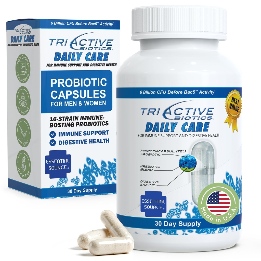 TriActive Biotics Daily Care - Probiootit naisille ja miehille, Prebiootti Blend 6 miljardia PMY - Probiootit digestiivinen terveys - Tuki Gut Health, Immuuni puolustus - 30 kapselia