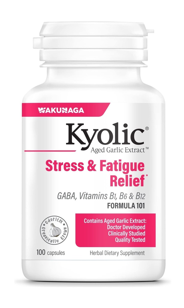 Kyolic Aged Valkosipuliuute Formula 101 Stressi ja väsymys helpotus, 100 kapselia.