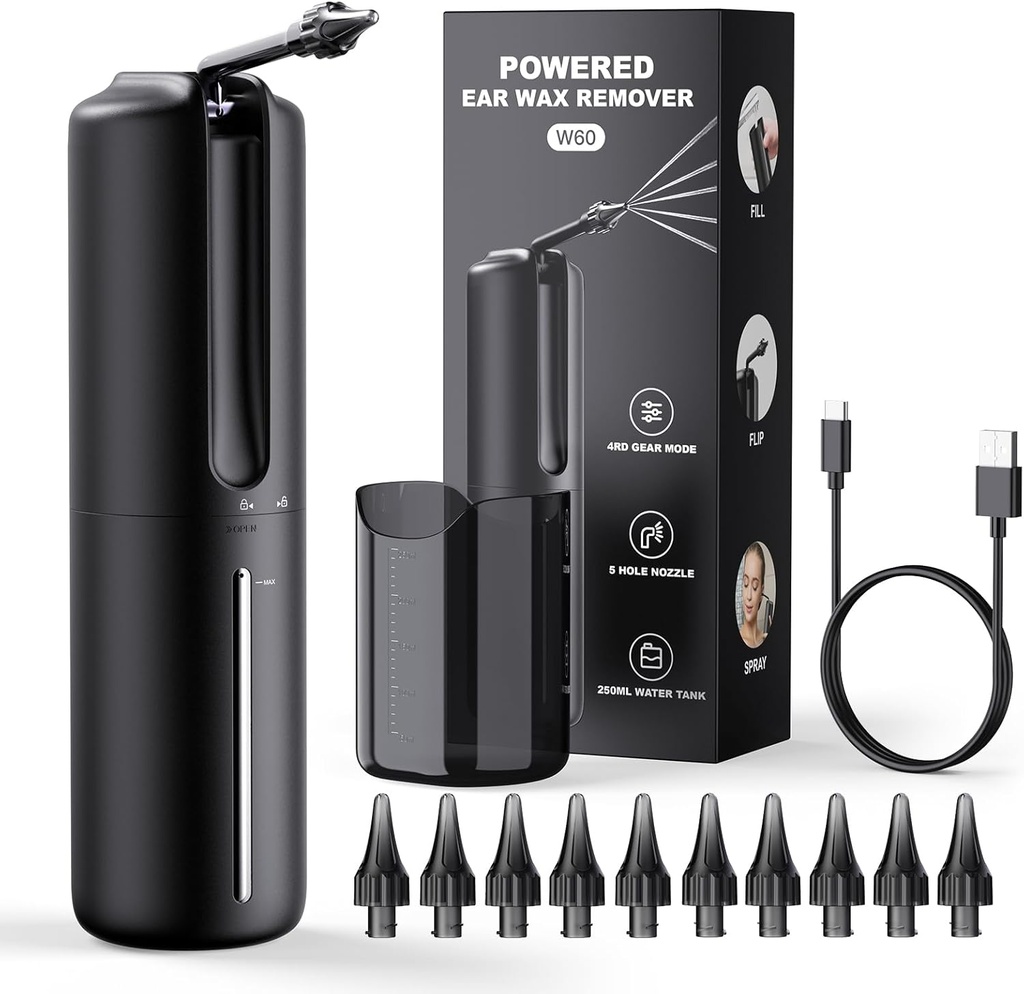Ear Wax Removal Electric Ear Irrigation Flushing System Water Powered Ear Cleaner med 4 trycklägen Säker och effektiv Ear Cleaning Tool Water Resistant USB Rechargeable