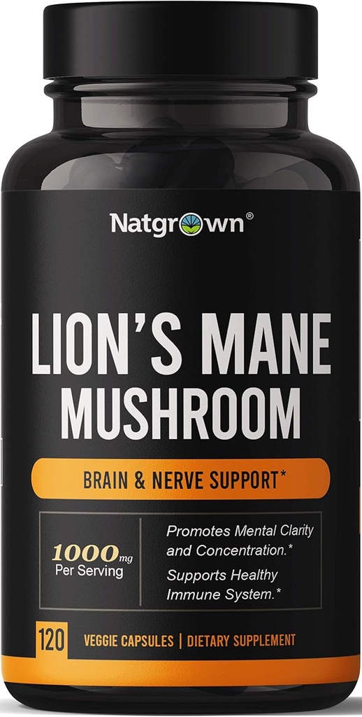 Natgrown Lions Mane Mushroom Supplement Capsules - Organic Lion's Mane Extract Nootropic Brain Supplement för män och kvinnor - främjar mental klarhet, fokus och minne - Vegan Pills