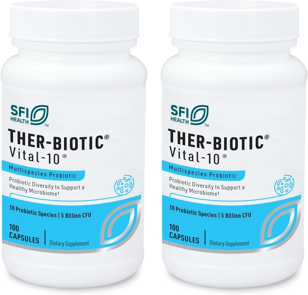 Klaire Labs SFI Health Vital-10 Probiootti - Immuunit ja digestiiviset lisäravinteet 5 miljardia PMY 10 Lajia Lactobacillus, Bifidobacterium & Streptococcus, Dairy-free (100 kapselia, 2 pakkaus)