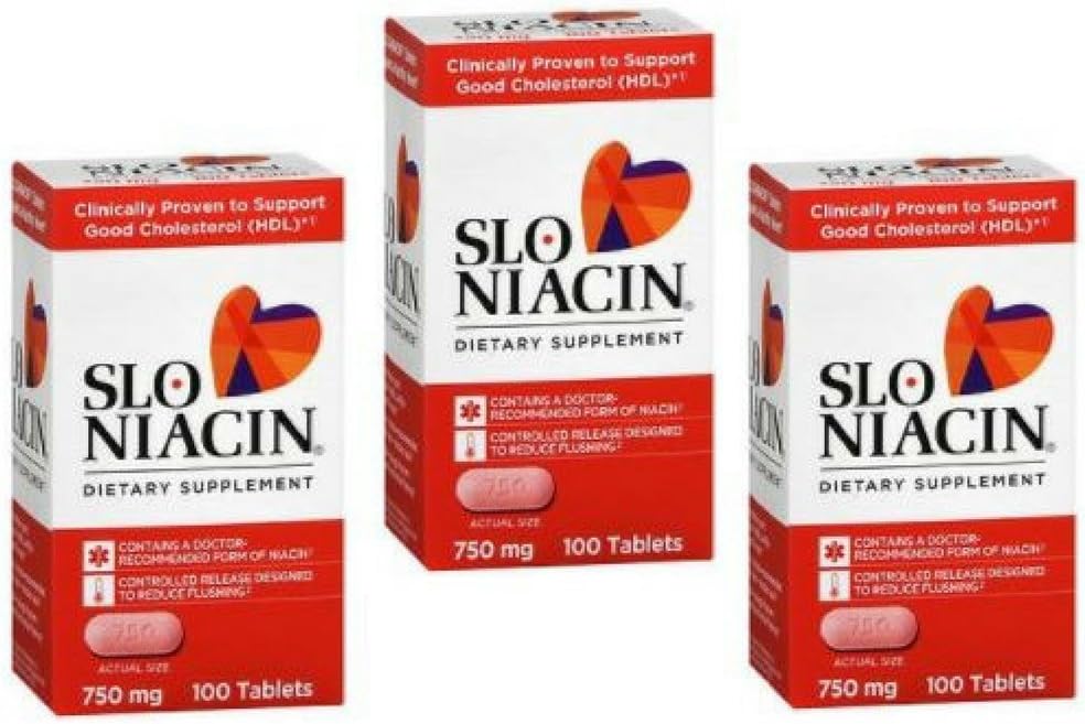 SLO- NIACIN Ravintolisä kerran päivässä ja 750 mg Niasiini- B-vitamiinia Nikotinic Acid korkeaa imeytymistä varten 100 tablettia per pullo 3 pakkaus