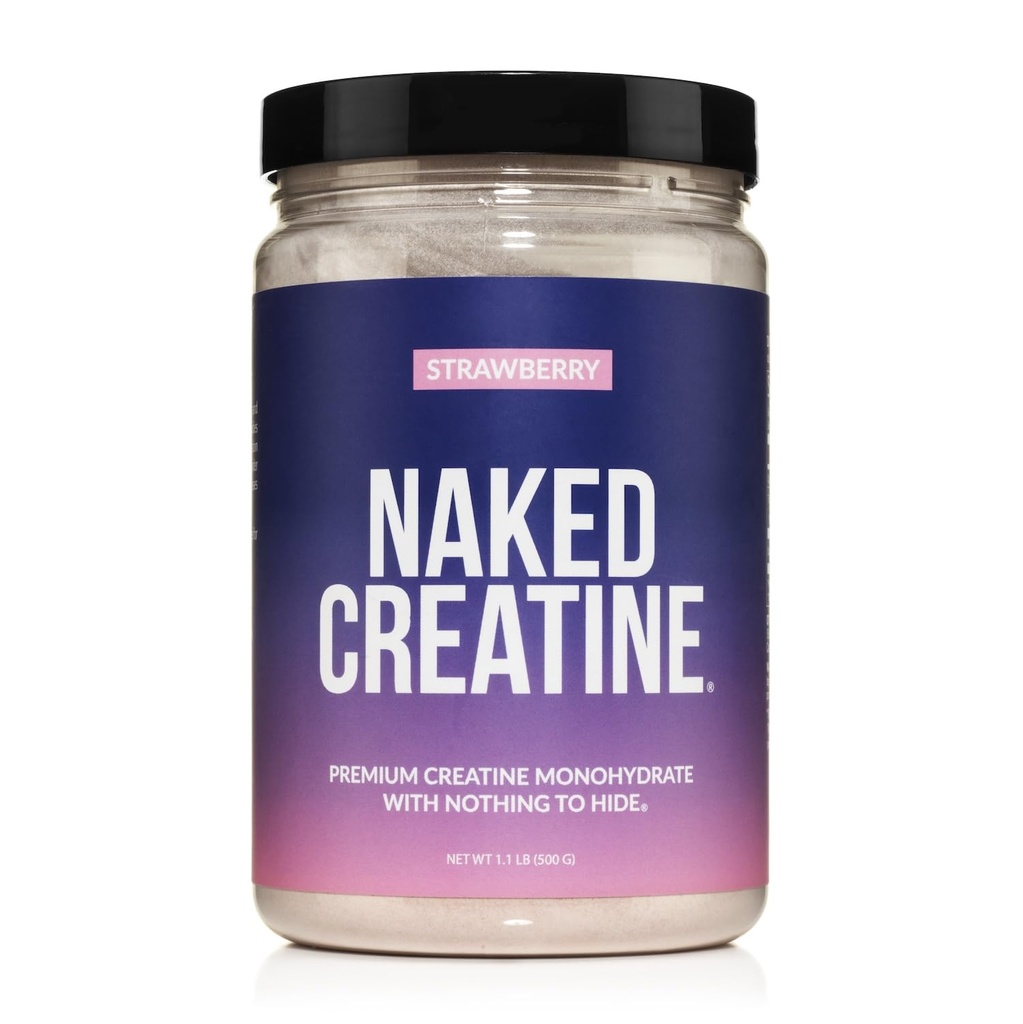 NAKED Creatiini - Mansikka maku Creatiini Monohydraatti - Real Mansikka Powder, Ei lisäaineita, Lihaskasvua, Vegaani, Ei-GMO, Gluteeniton, soijaton - 45 tarjoilua
