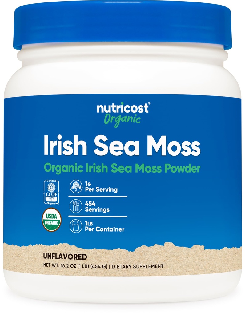 Nutricost Organic Irish Moss Powder (1 LB) - Gluteeniton, Ei-GMO, Kasvisruoka Ystävällinen