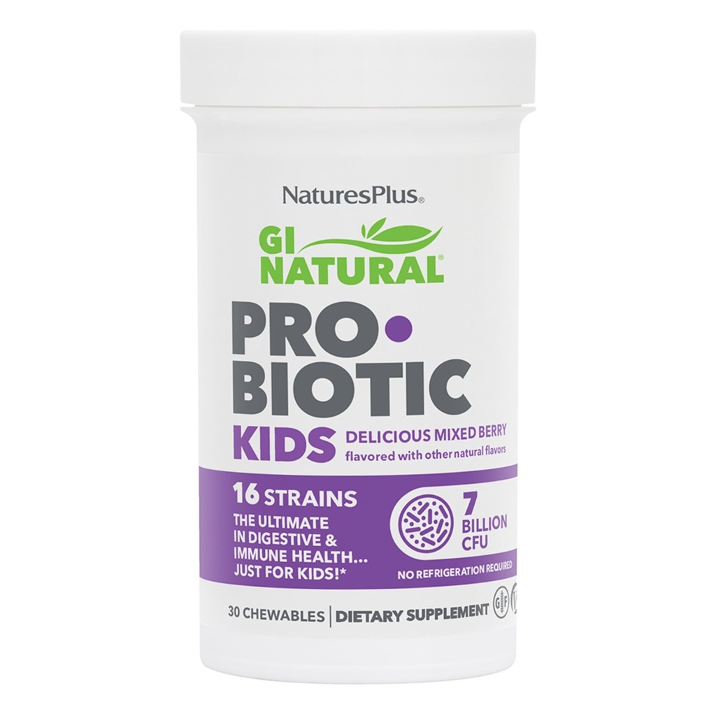 Natures Plus GI Natural Probiotic Kids, Mixed Berry - 30 purutablettia - Ruoansulatuselimistön terveys Vain lapsille - Gluteeniton - 30 tarjoilua