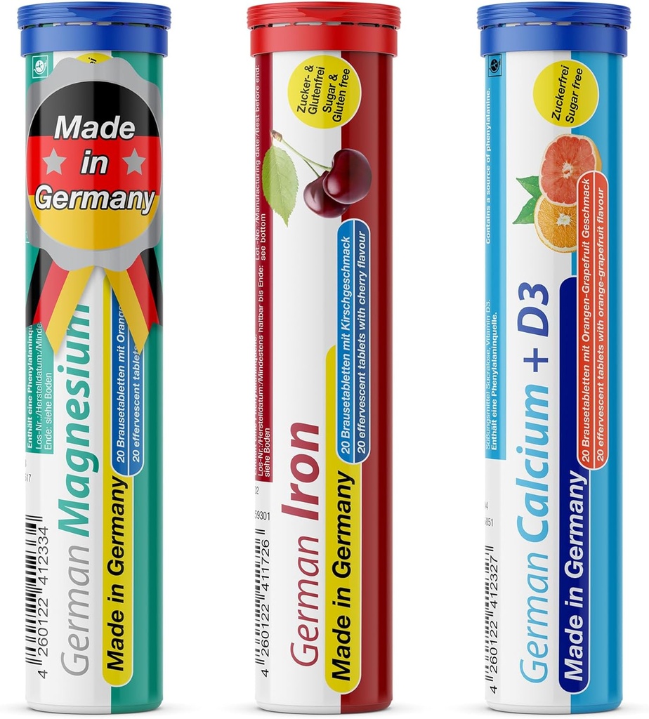 T&D German Mineral Plus Package 60 Tarjoilut - Vegan, Zero Sugar - Drink Juomatabletit - Rauta, Kalsium, Magnesium Pharma - Valmistettu Saksassa