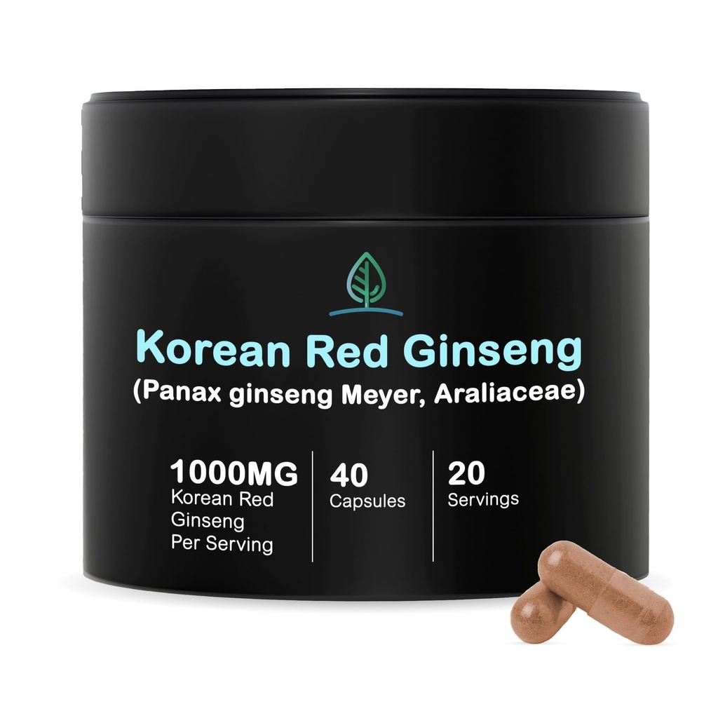 Holistic Bin Korean Red Ginseng Capsules Pure Panax Ginseng Supplement | Vegan, Gluten Free, Non GMO, No Fillers | Rich i Ginsenosides (40 kapslar)