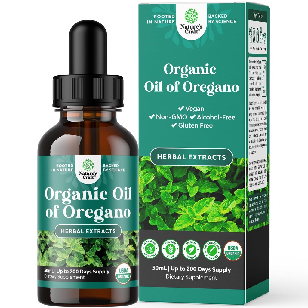 Organic Oregano Oil Drops - Superöljyinen nestemäinen öljy Oregano Carvacrol 60% Digestion & Immuno Support - Liquid Herbal Extract Tincture for Immuuni Strength & Healthy Intestines - 30 ml